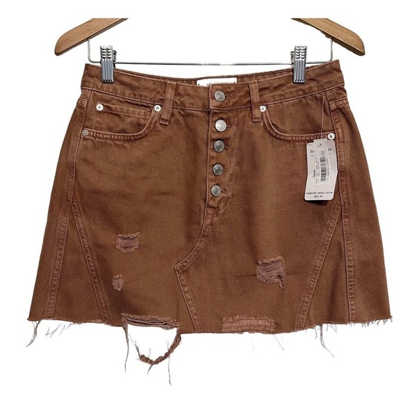 We The Free People Button Fly Distressed Mini Skirt Size 27‎ Brown Rust Womens - Picture 1 of 9